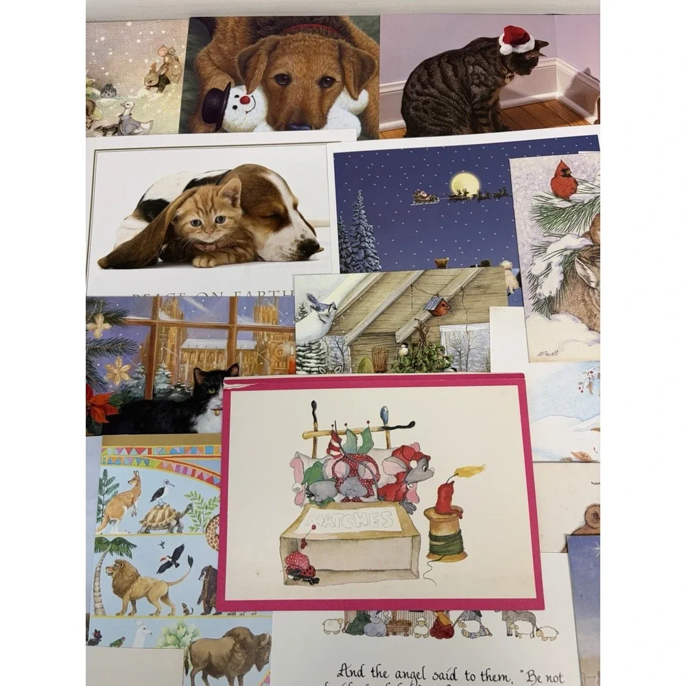 Vintage Animal Christmas Cards Fronts ONLY Scrapbooking Crafts Decoupage 50+